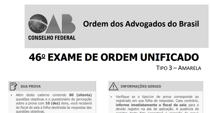 Prova do exame da ordem